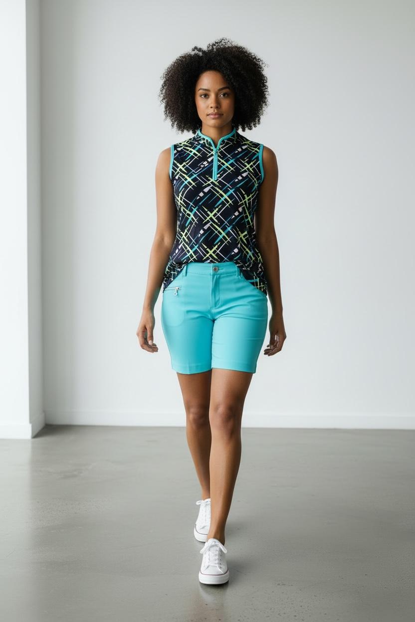 JRB Sleeveless Polo - Navy / River Blue Cross Print