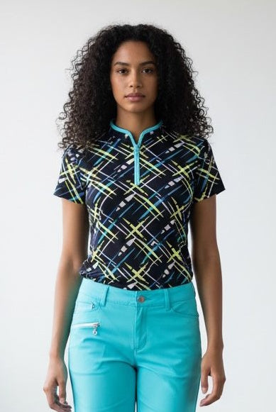 JRB Short Sleeved Polo - Navy / River Blue Cross Print