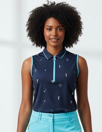 JRB Sleeveless Polo - Navy Golf print