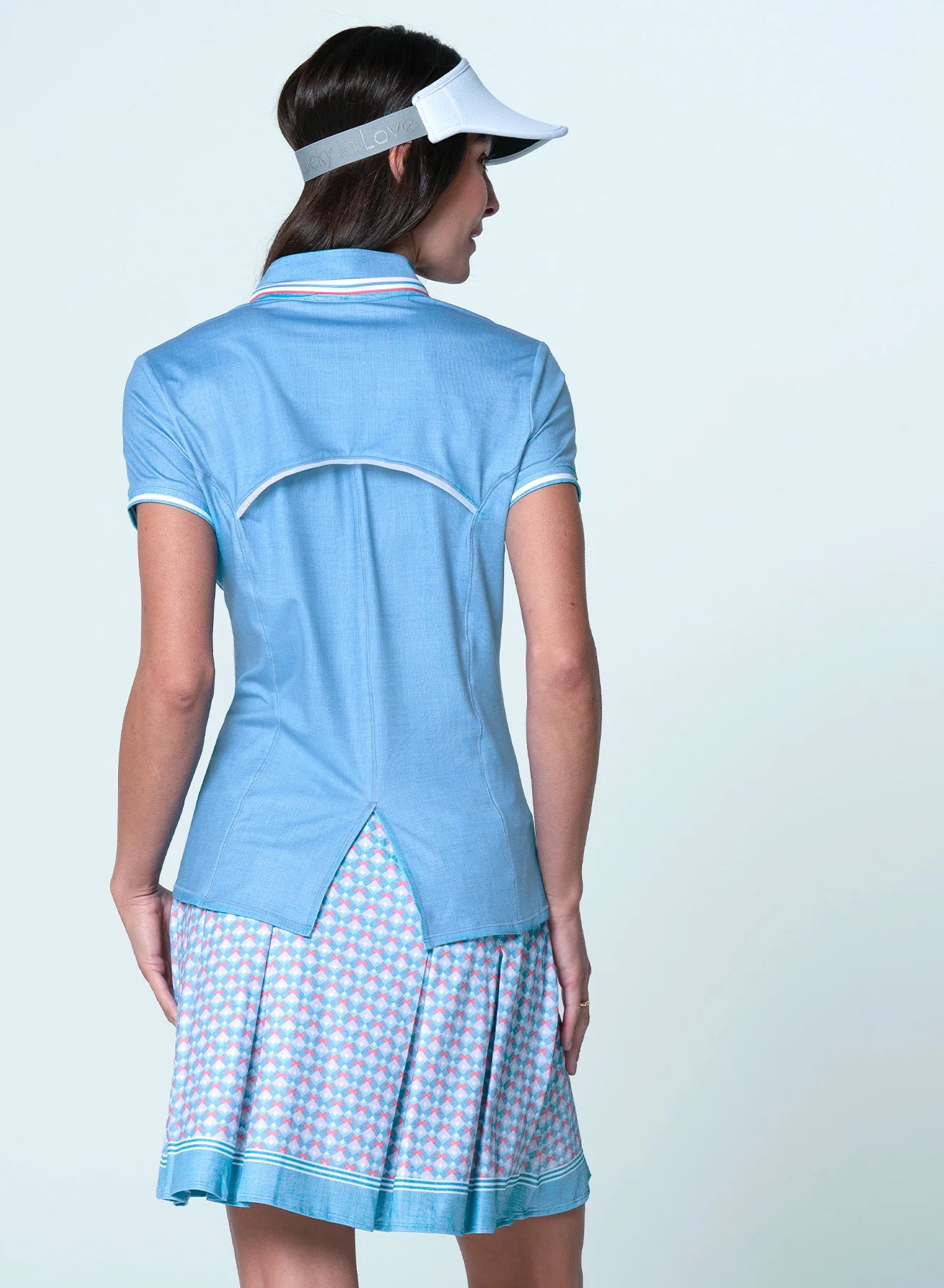 Lucky in Love Notched Collar Short Sleeved Top - Linen Play Periwinkle