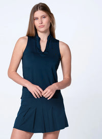 Lucky in Love Pleats Sleeveless Top - Navy