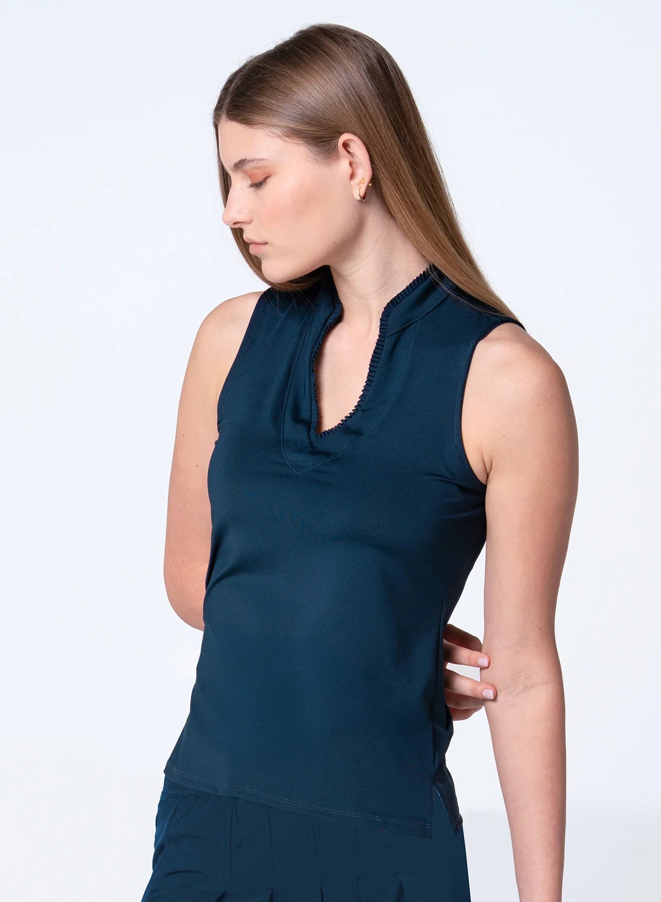 Lucky in Love Pleats Sleeveless Top - Navy
