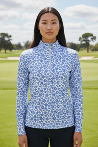 JRB 1/4 Zipped Mid Layer - Cornflower Ditsy Flowers