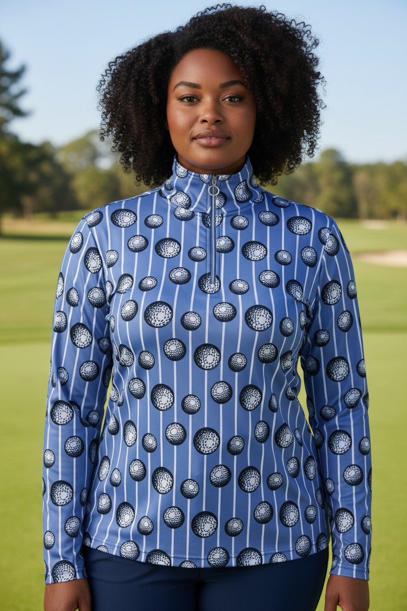 JRB 1/4 Zipped Mid Layer - Cornflower Balls Print