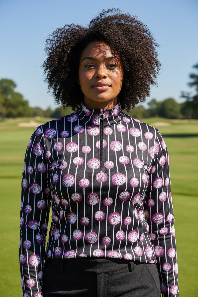 JRB 1/4 Zipped Mid Layer - Fuchsia Balls print