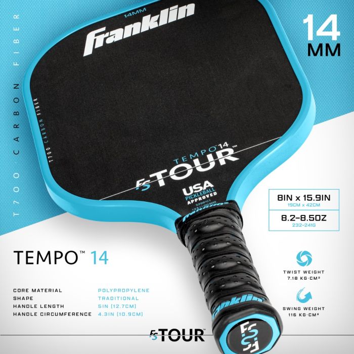 Franklin FS Tour Tempo pickleball paddle - Blue, pink or grey