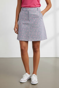 JRB Smart skort - White with Black Pin Stripes and Rose Pink Spots