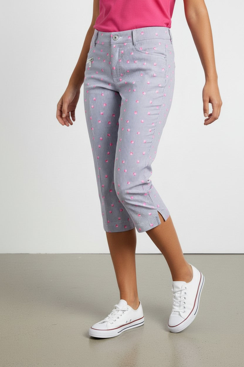 JRB City shorts - White with Black Pin Stripes and Rose Pink Spots
