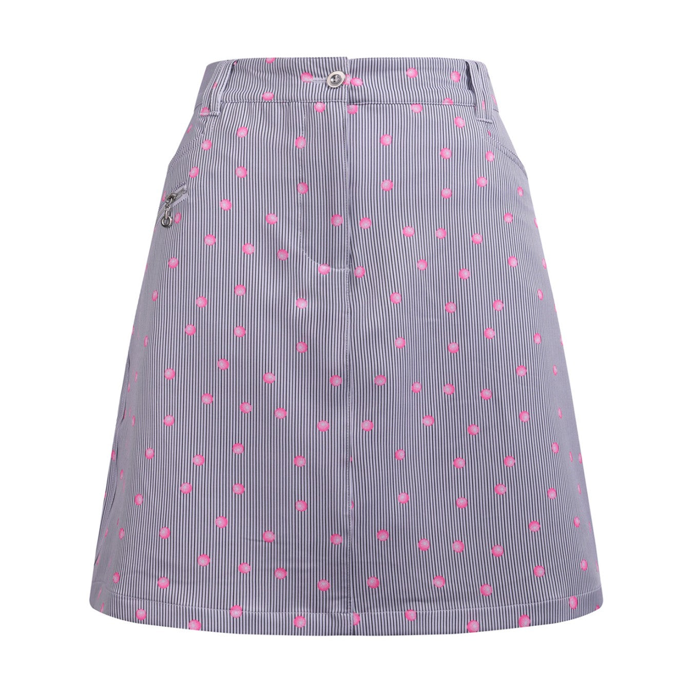 JRB Smart skort - White with Black Pin Stripes and Rose Pink Spots