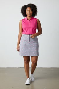 JRB Smart skort - White with Black Pin Stripes and Rose Pink Spots