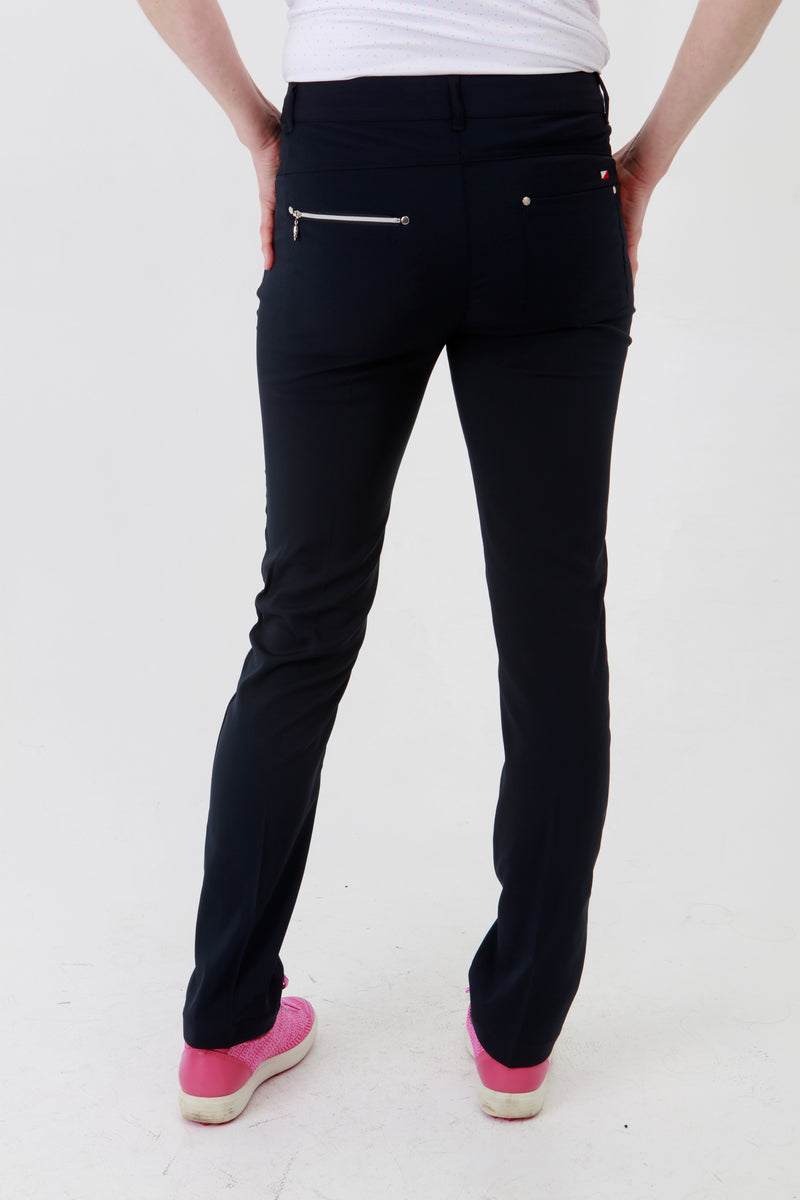 Such a comfortable fit for the ladies golf season. Ladies Golf trousers in a stylish navy are perfect for your ladies golfing wardrobe.    Matched with the JRB Ladies Golf shirts in various stunning designs and you will look amazing when out doing your Daily Sports.