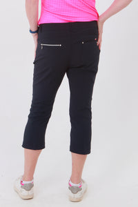 Navy Ladies Golfing Capri trousers are perfect for your ladies golfing wardrobe.    Matched with the JRB Ladies Golf shirts in various stunning designs and you will look amazing when out playing on the golf course.  When searching for golf clothes for women, these navy capri trouser are so popular especially for teams.