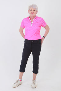 Navy Ladies Golfing Capri trousers are perfect for your ladies golfing wardrobe.    Matched with the JRB Ladies Golf shirts in various stunning designs and you will look amazing when out playing on the golf course.  When searching for golf clothes for women, these navy capri trouser are so popular especially for teams.