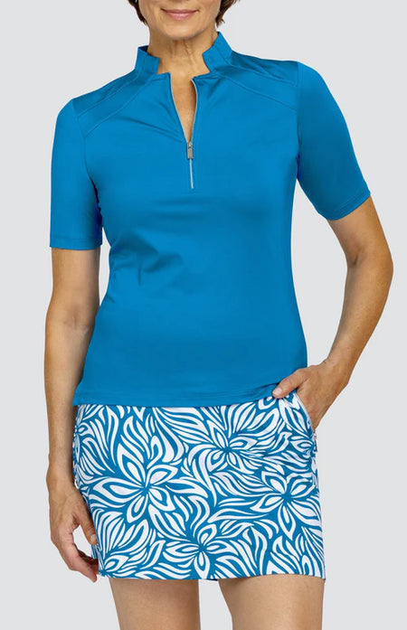 Pure Lilianna Cap Sleeved Polo Shirt - Feather Blue