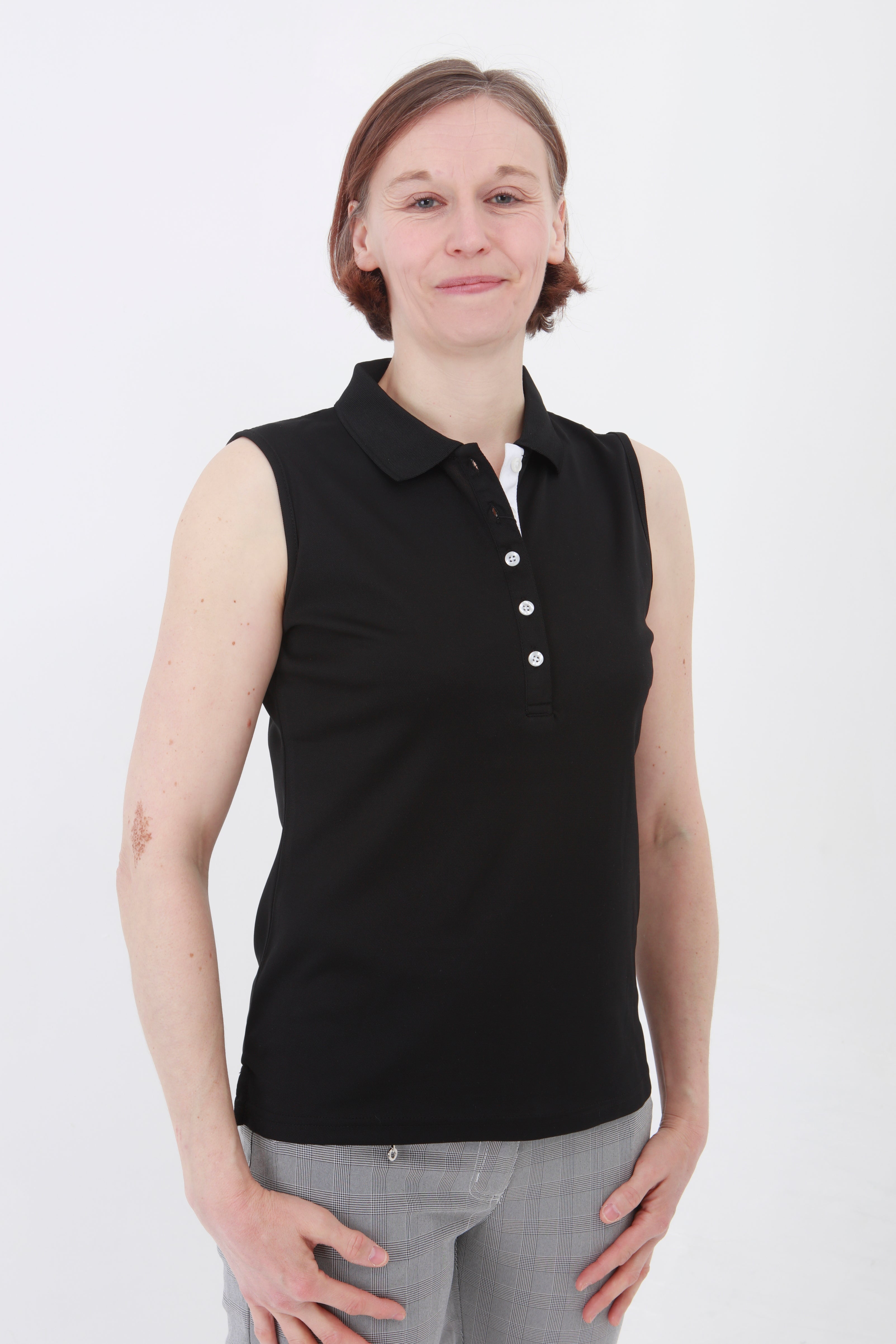 JRB Pique sleeveless polo Black Les Lou at Suitably Sporty