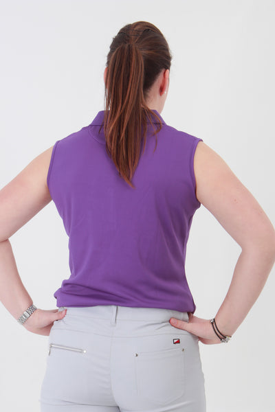 We have an amazing range of golf clothes for women. This purple golf sleeveless polo shirt coordinates with the purple lady golfer range from JRB Ladies golf.  The colour is stunning and compliments the ladies golf skorts and ladies golf shorts, especially the ladies golf city shorts in light grey and the purple twirl.
