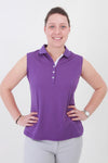 We have an amazing range of golf clothes for women. This purple golf sleeveless polo shirt coordinates with the purple lady golfer range from JRB Ladies golf.  The colour is stunning and compliments the ladies golf skorts and ladies golf shorts, especially the ladies golf city shorts in light grey and the purple twirl.