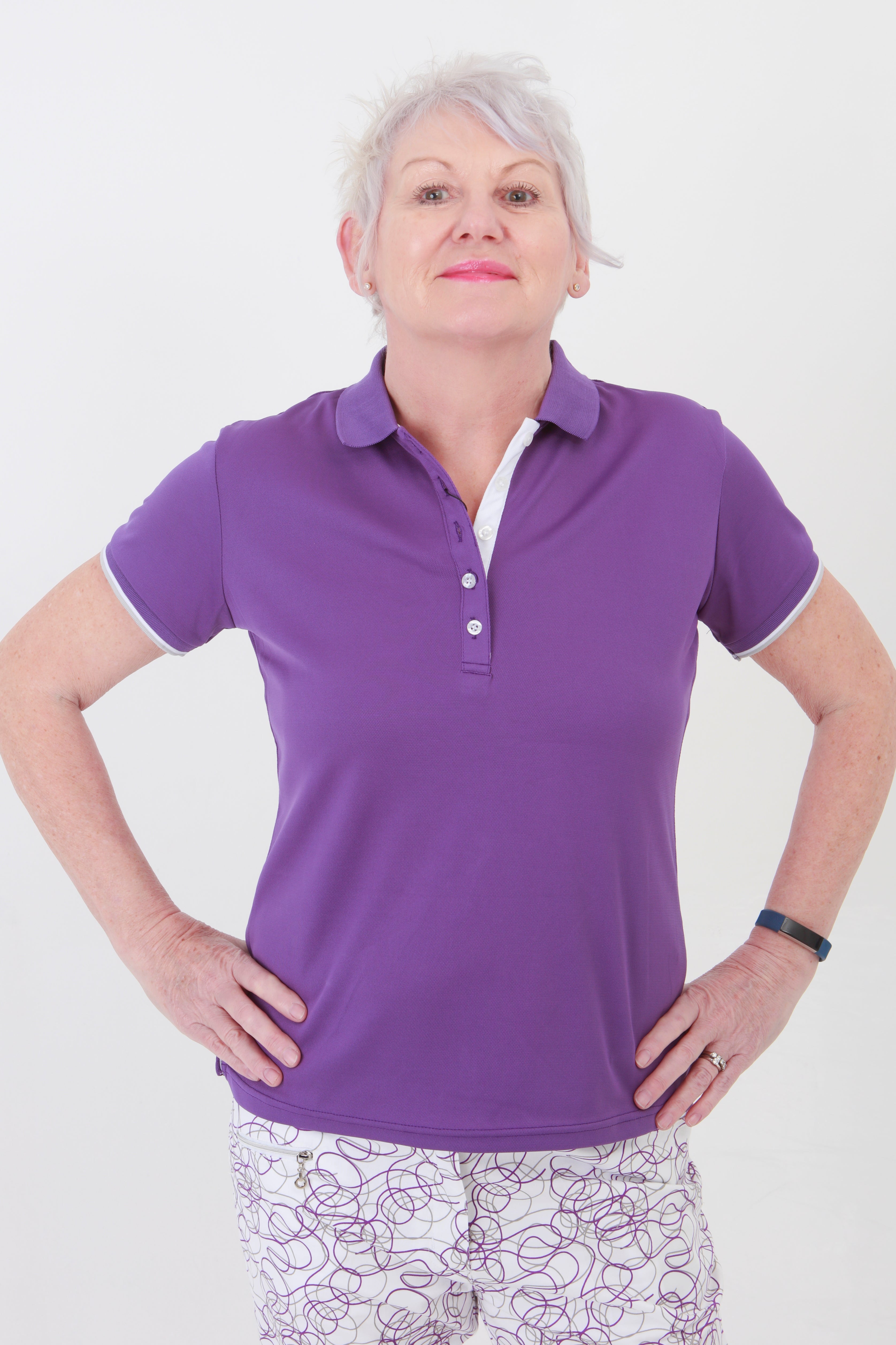 JRB Pique short sleeved Golf Shirt Purple Les Lou at Suitably Sporty