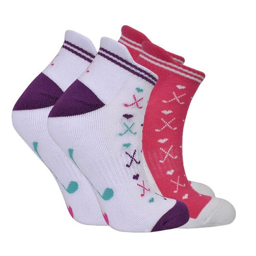 Ladies golf socks - pack of two pairs - mixed purple/pink golf designs