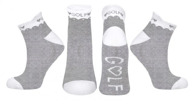 Ladies golf socks - pack of two pairs - Grey and white golf designs