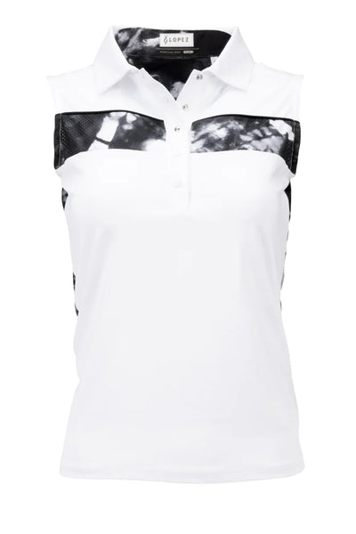Nancy Lopez Peace sleeveless polo - White / black multi