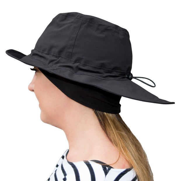 Fleece lined waterproof rain hat - black